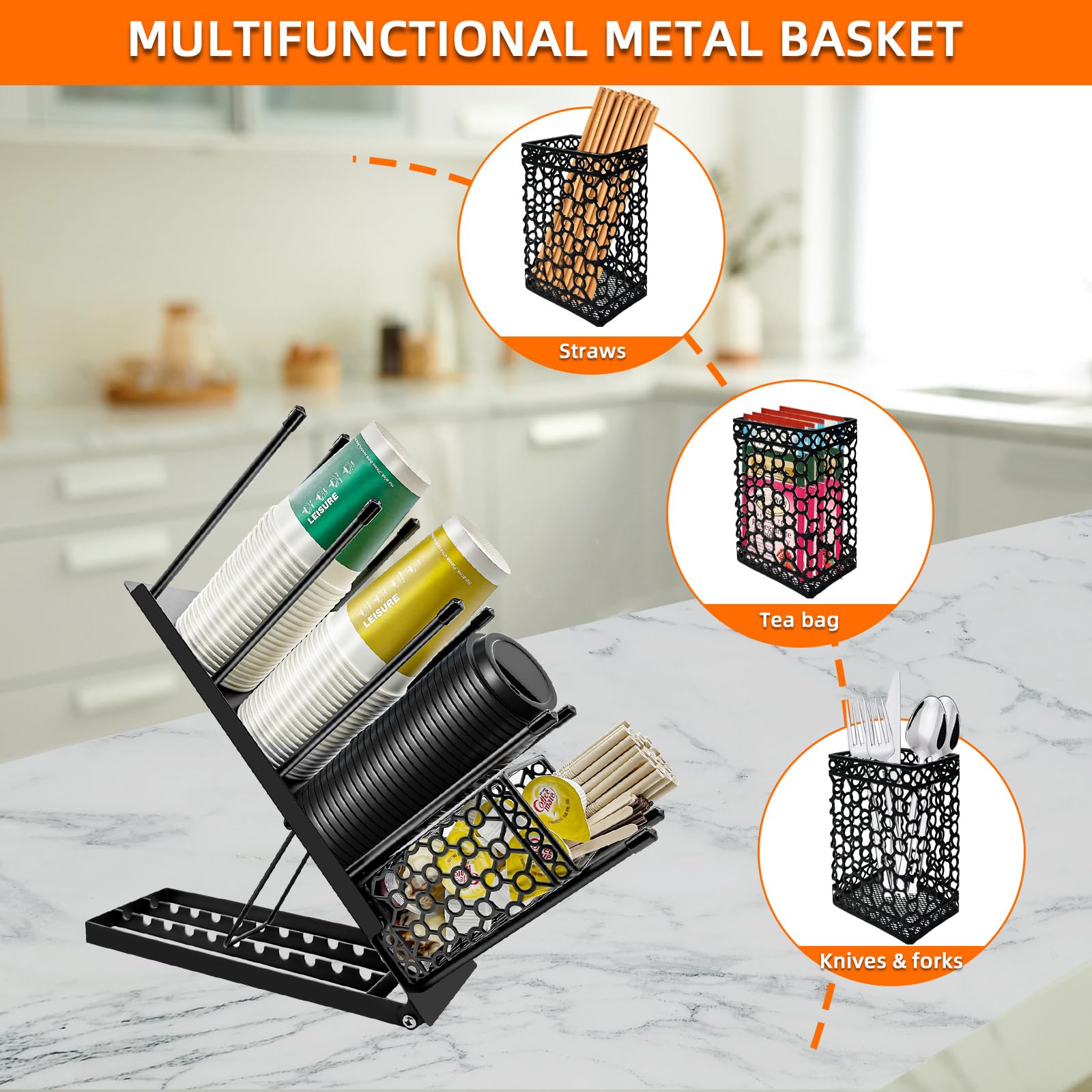 toytoto removable wire mesh basket stores small items like sugar packets and stirrers