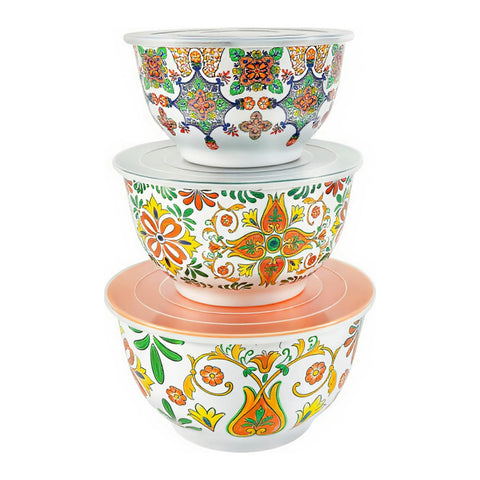 TP Aztec Bloom 2.43 qt bowl with lid for fresh salad prep