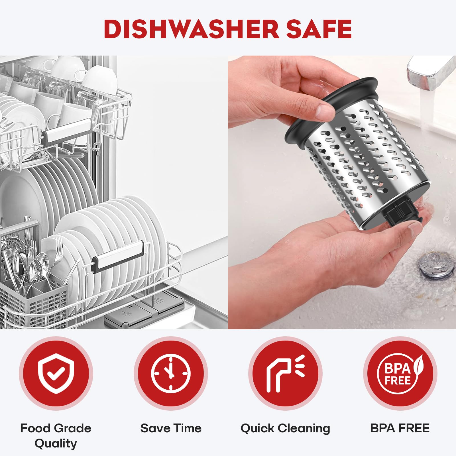 Dishwasher-safe blades simplify cleaning after food prep with KitchenAid.