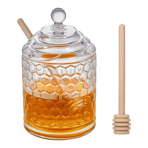 TPSUIPA clear honey pot with dipper and lid for neat drizzle and display