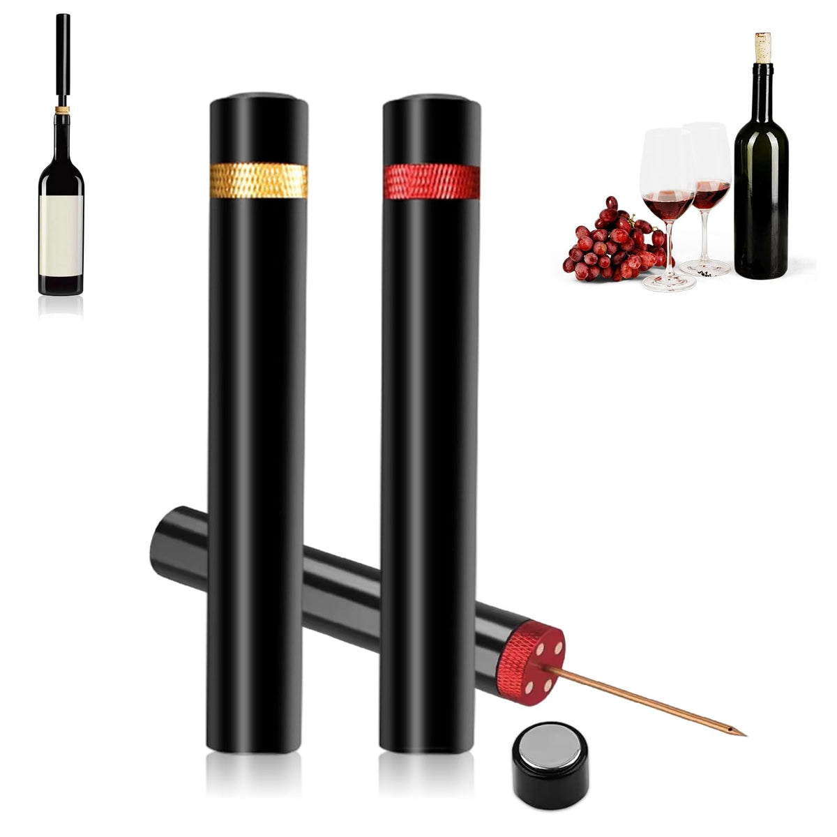 TQBAJ Aeropop wine opener in golden finish demonstrates effortless cork removal for home use.