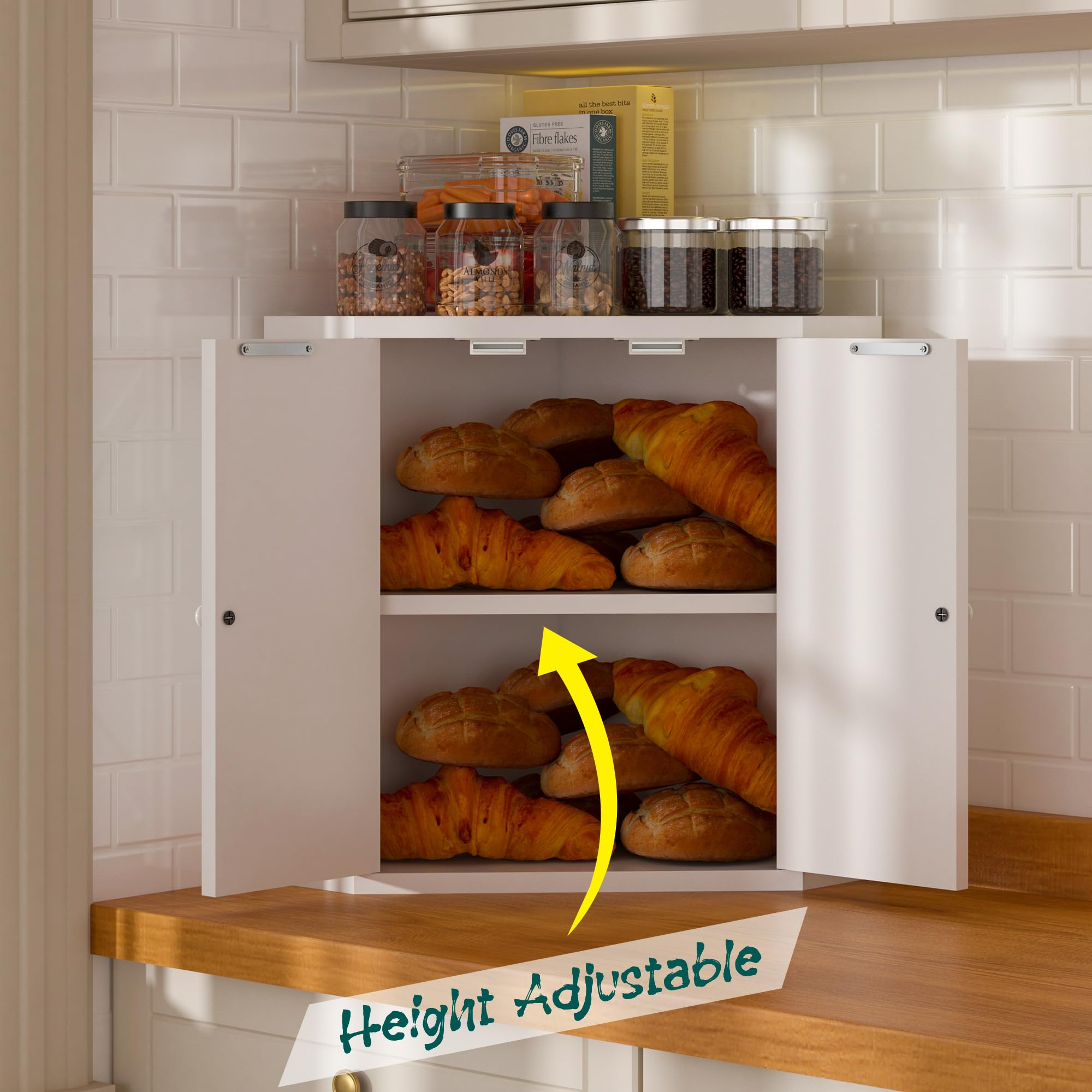 TQQDCI corner bread box white side view with door closed saving counter space