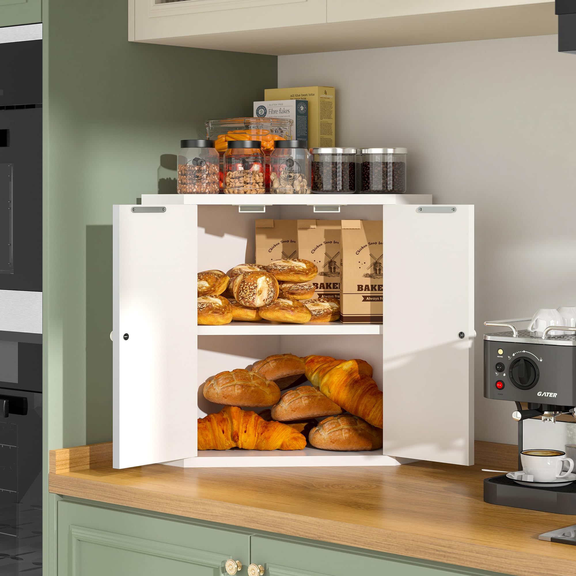 TQQDCI two-layer bread box interior showing roomy storage for loaves and buns