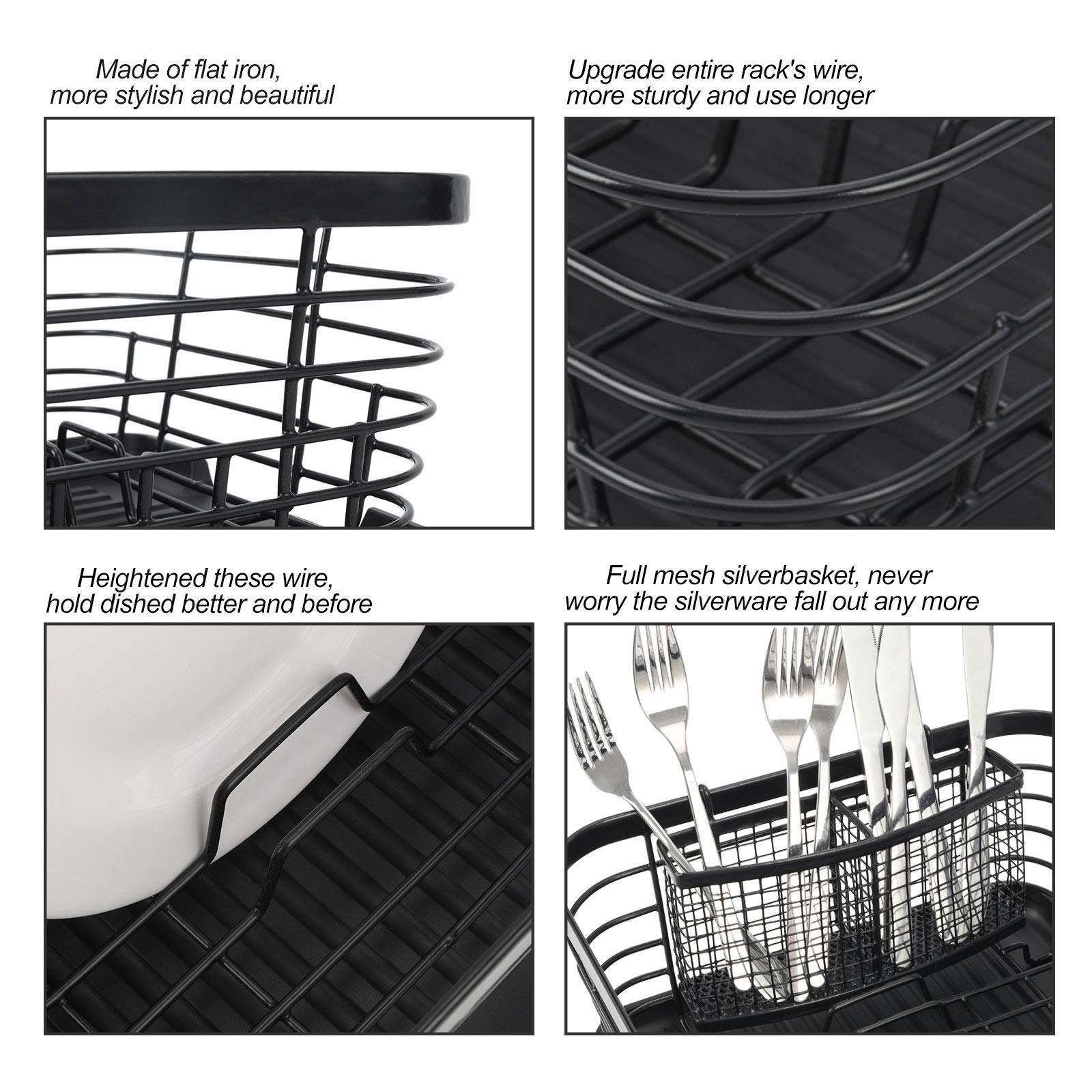 TQVAI black kitchen dish drying rack fits most sinks and counters.