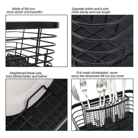 TQVAI black kitchen dish drying rack fits most sinks and counters.
