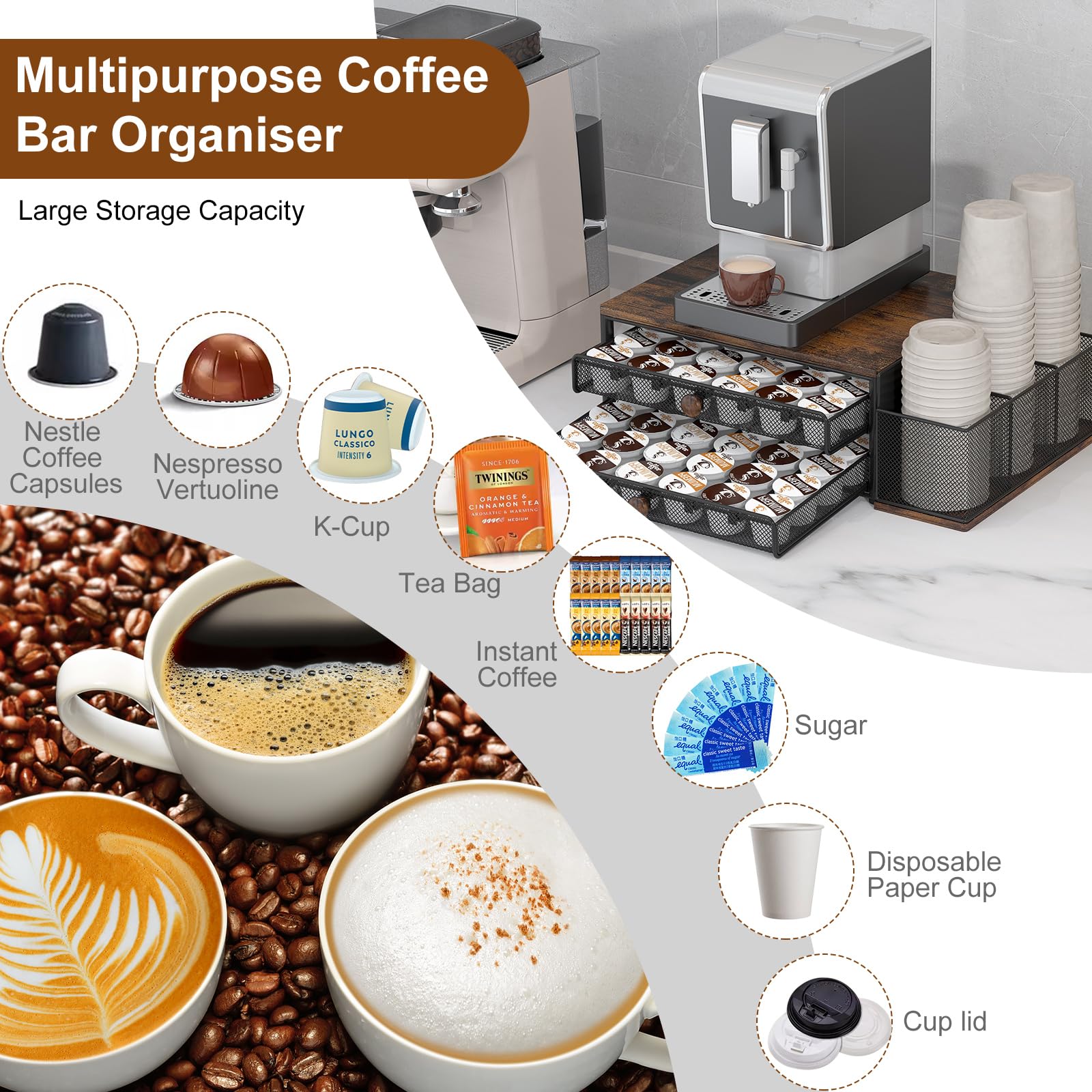 TQVAI K Cup Holder adjustable dividers for pod sizes and layout flexibility