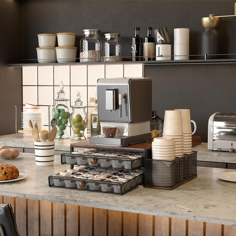 TQVAI K Cup Holder drawer open showing two 30-pod sections