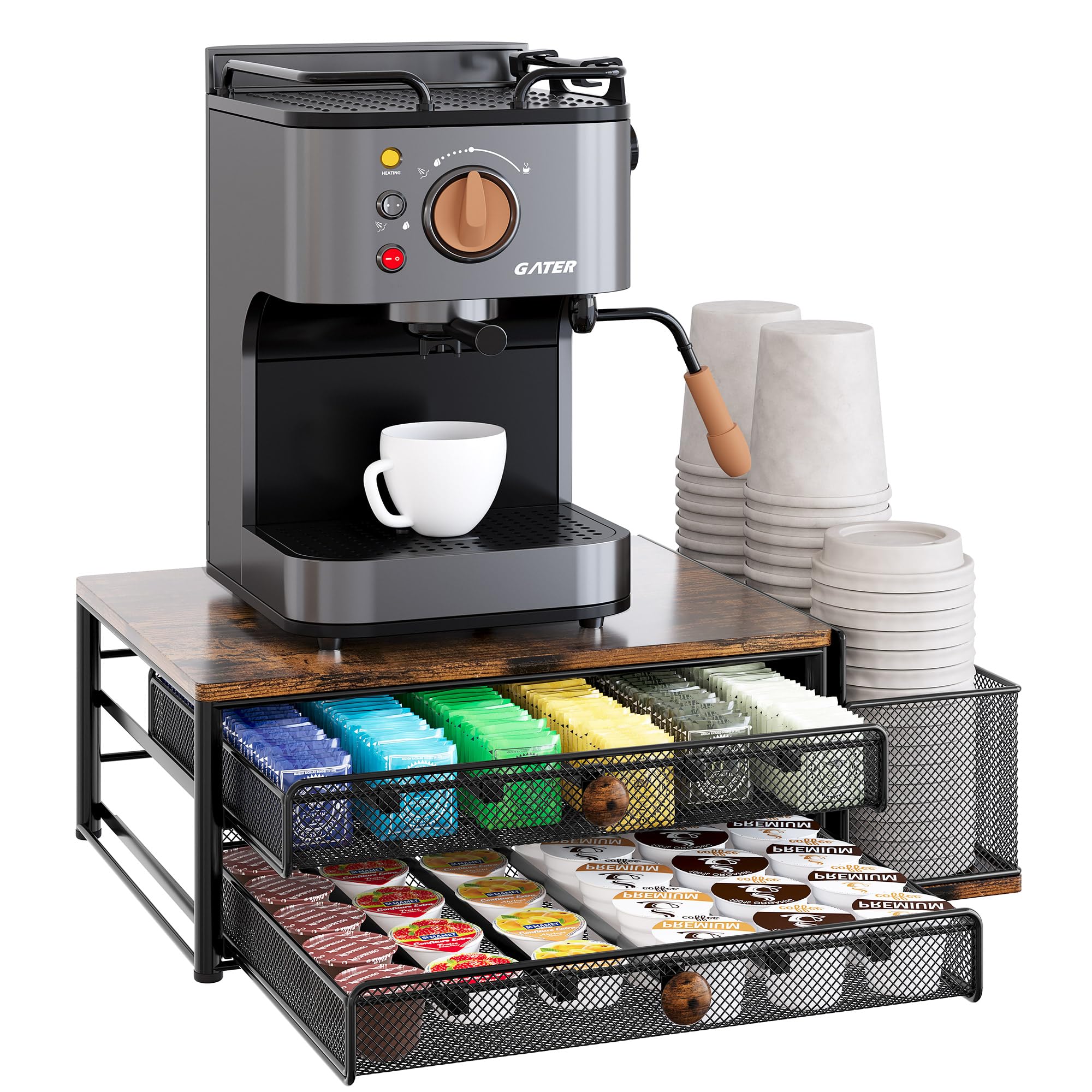 TQVAI K Cup Holder front view in black MDF and steel frame for durable organization