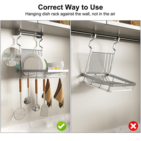 TQVAI wall-mounted dish rack with hanging rod saves counter space.