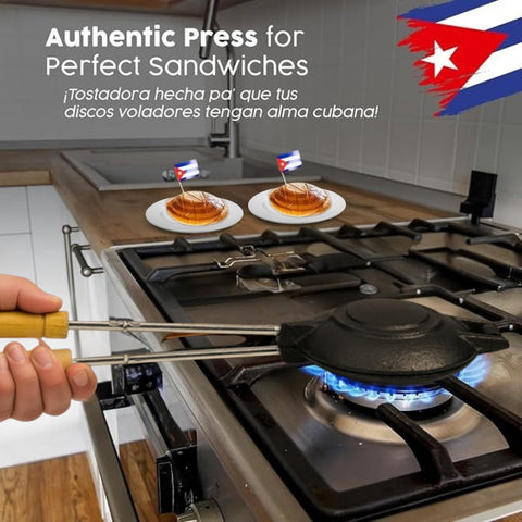 TraditionTools cast-iron sandwich press delivers even heat for golden, pressed Cuban sandwiches