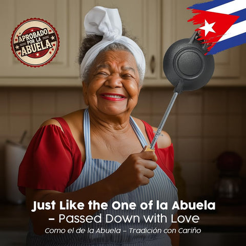 TraditionTools round pan press with wooden handles for home Cuban meals