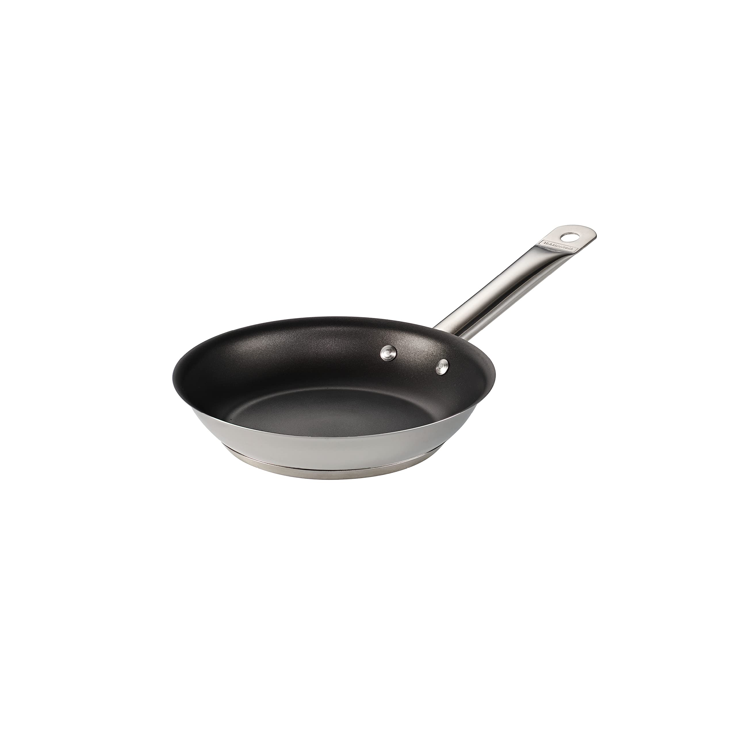 Tramontina 8-inch Tri-Ply Base nonstick frying pan exterior for even heating and easy cleanup.