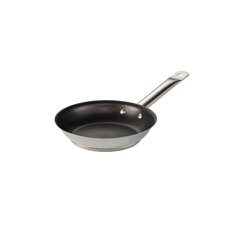 Tramontina 8-inch Tri-Ply Base nonstick frying pan exterior for even heating and easy cleanup.