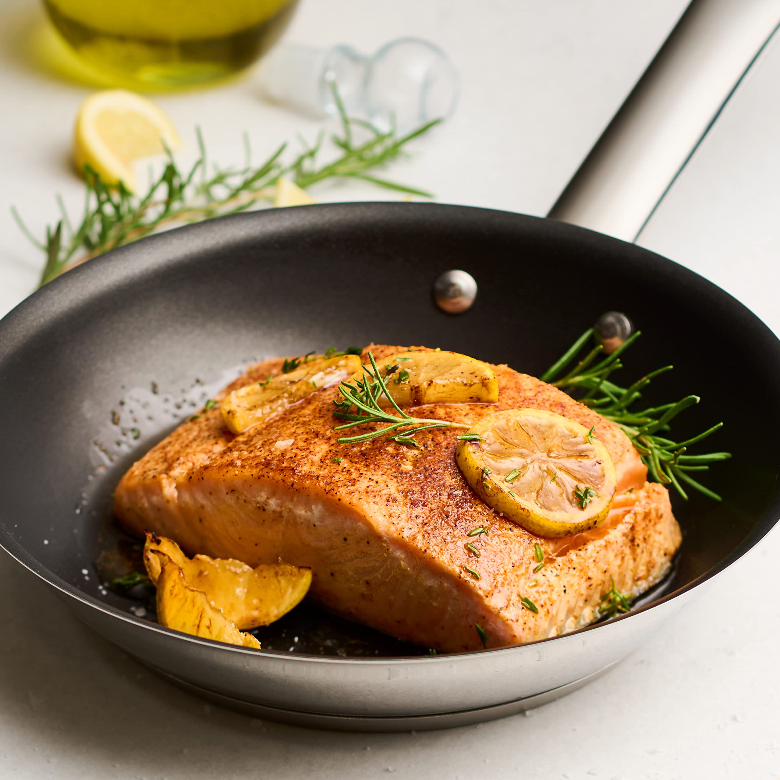 Tramontina 8-inch Tri-Ply Base nonstick frying pan interior ready for eggs and sautéing.