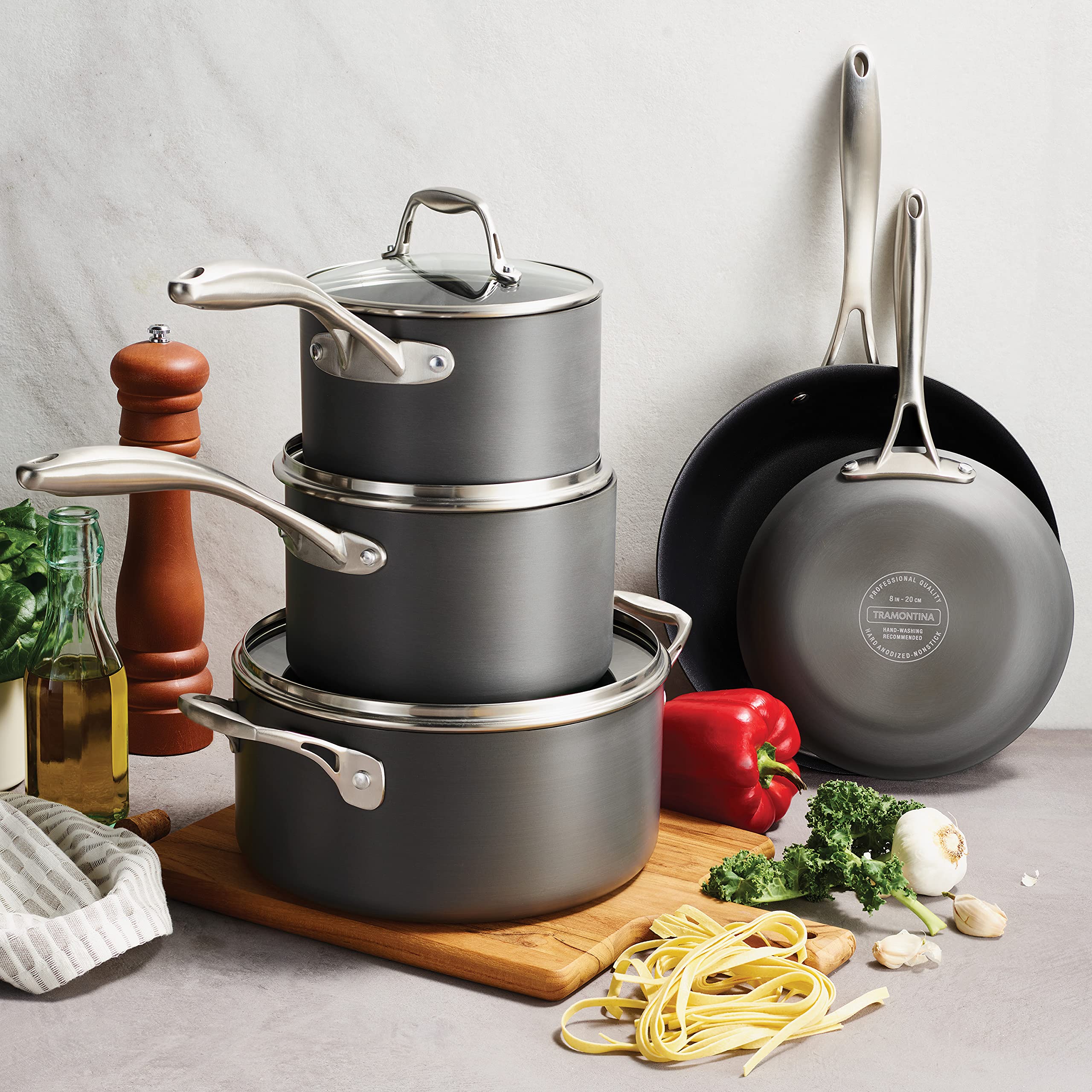 Tramontina OnyxPro 10-inch frying pan with reinforced coating for effortless food release.