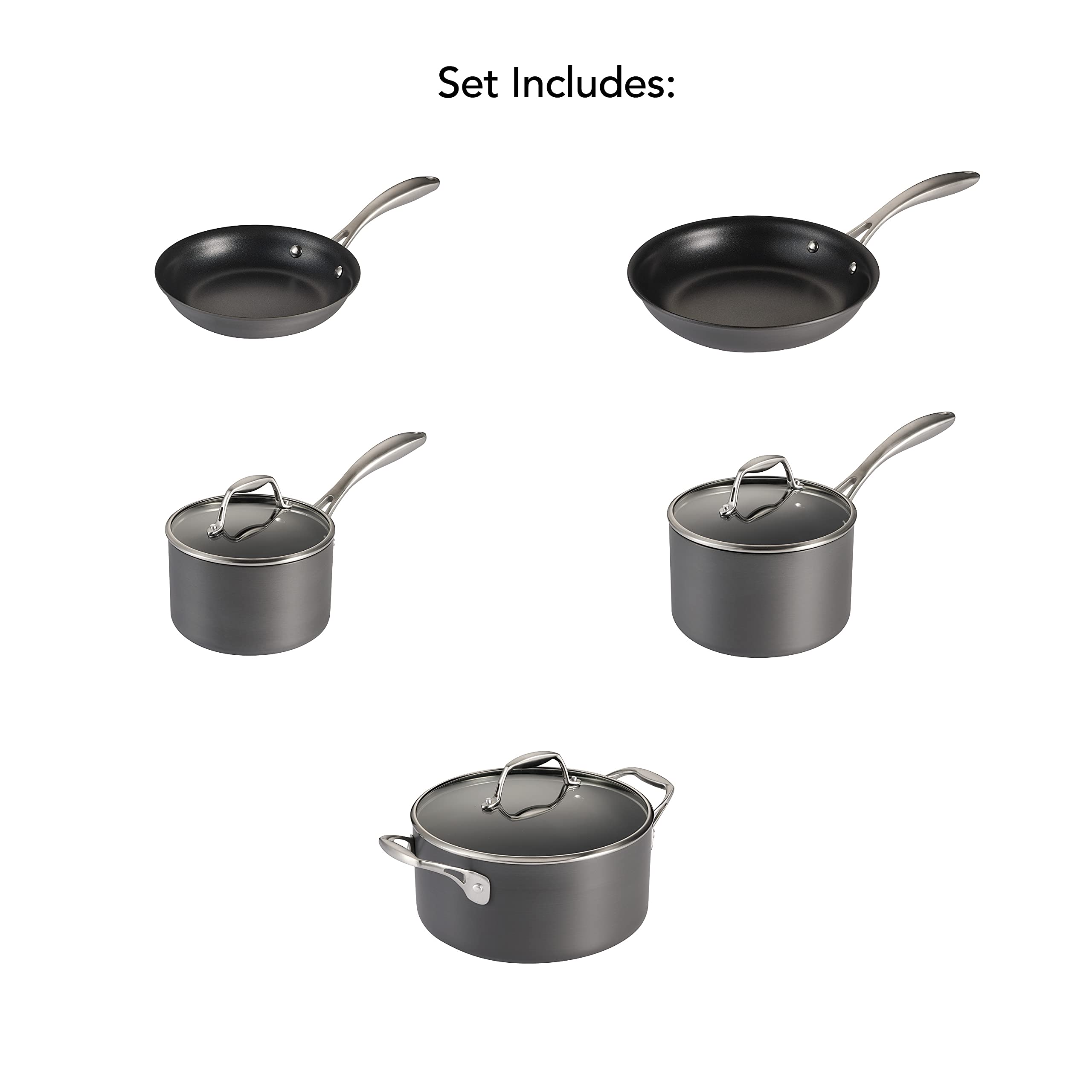 Tramontina OnyxPro tempered glass lids with wide rims for monitoring cooking.