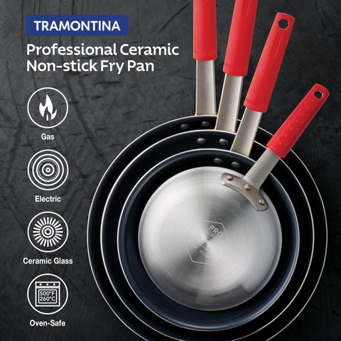 Tramontina 8-inch pan dishwasher-safe label for easy cleanup.