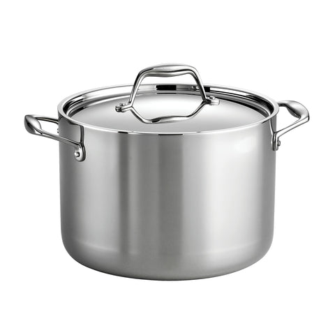 Tramontina Signature Tri-Ply 8qt stock pot with lid for even heating and large meals.