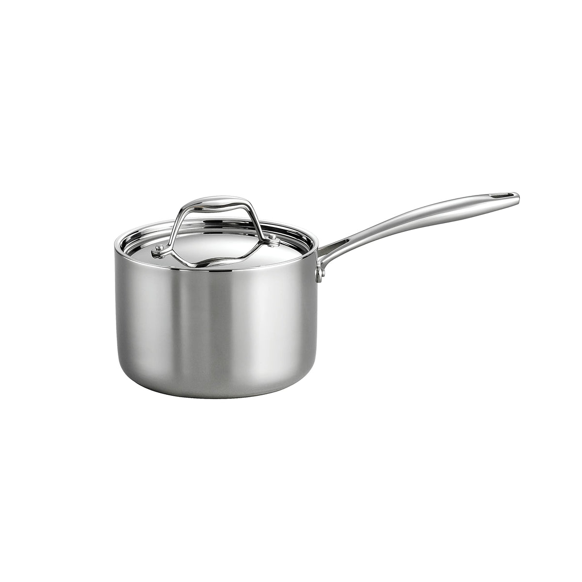 Tramontina Signature Tri-Ply Saucepan side view highlights even heat distribution.