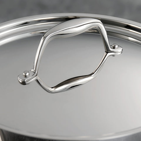 Tramontina Signature Tri-Ply Saucepan with stainless steel handle offers secure grip.
