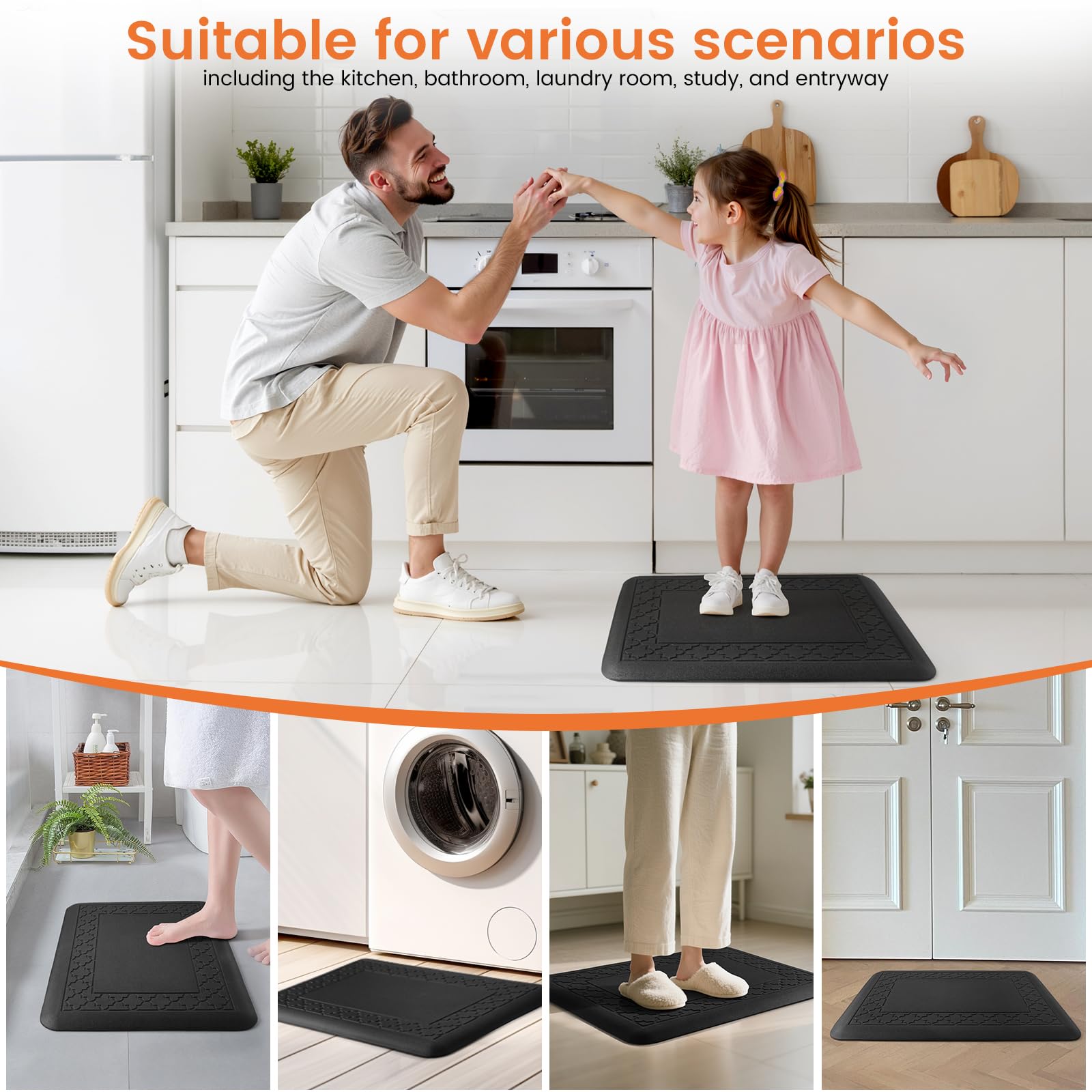 TranquilMoments kitchen mat easy clean with damp cloth for quick maintenance.