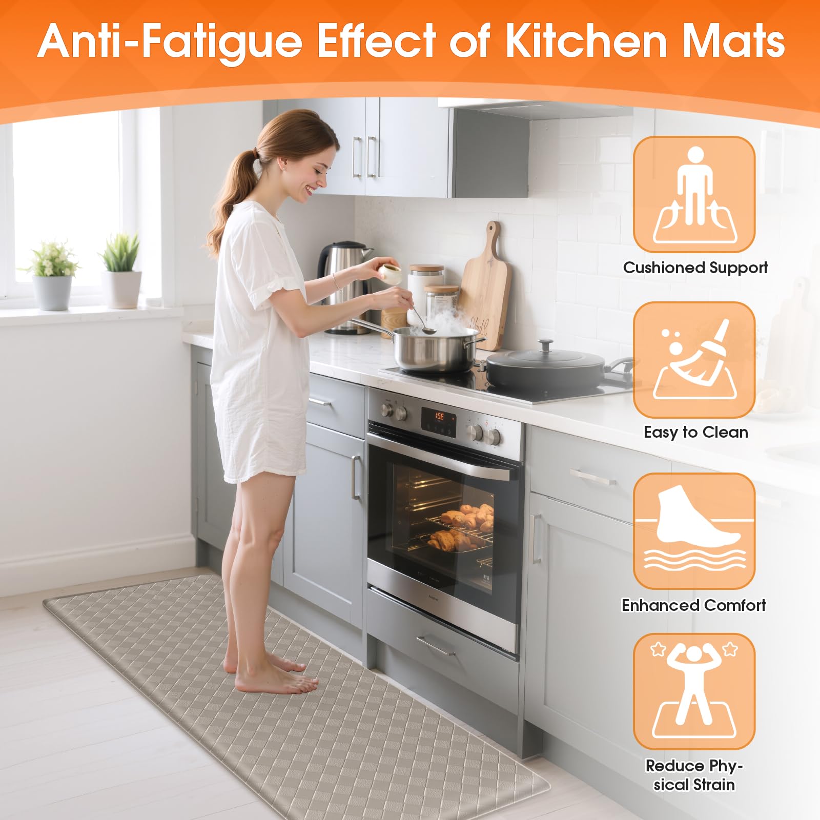 TranquilRelax Diamond Kitchen Mat non-slip underside keeps mats in place on slick floors