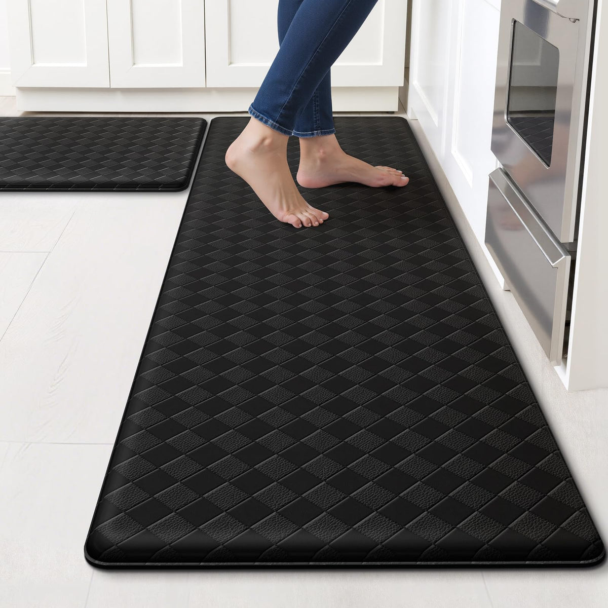 TranquilRelax diamond-pattern kitchen mat providing cushioned comfort at the sink