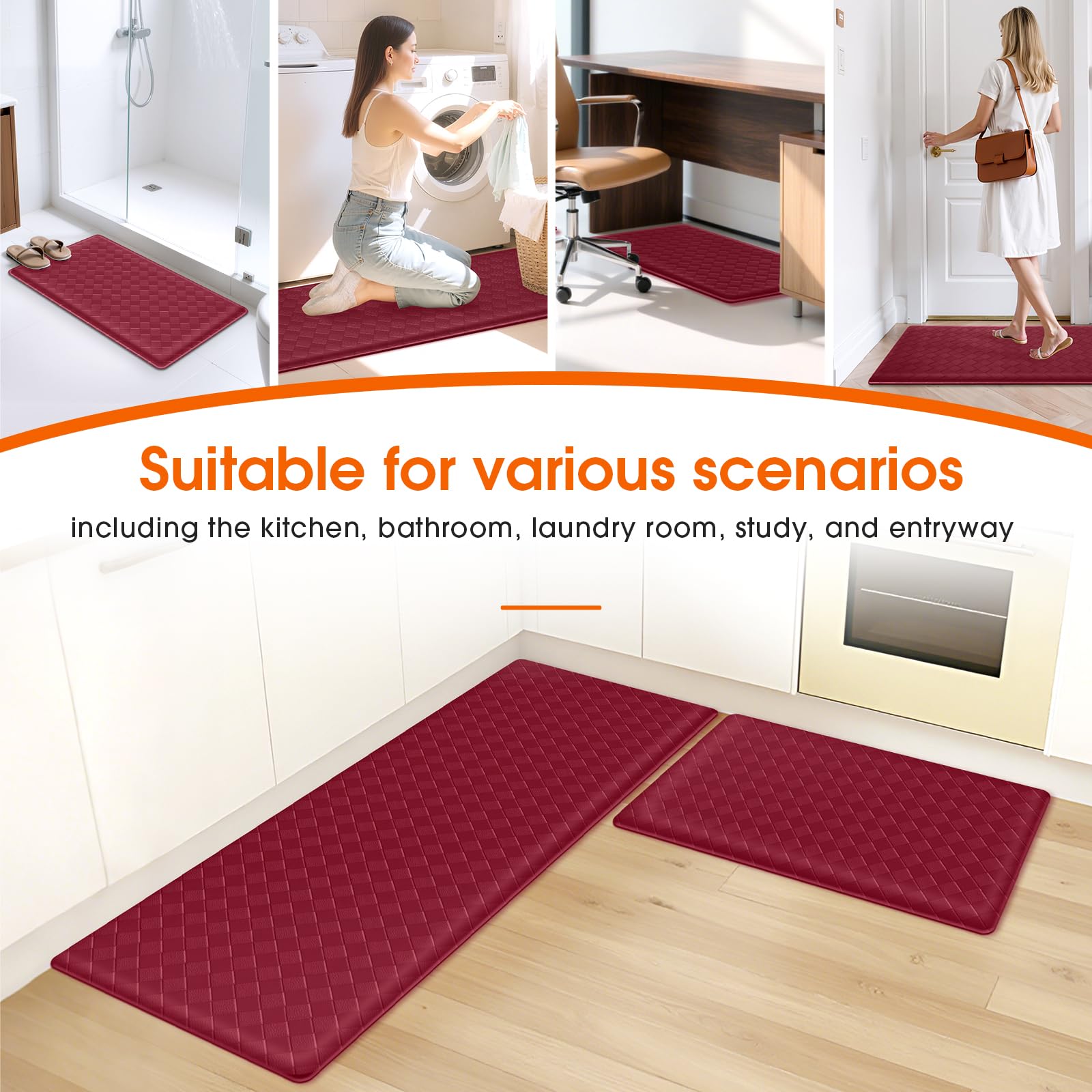 TranquilRelax anti-fatigue kitchen mat red enhances standing comfort at desk or counter.
