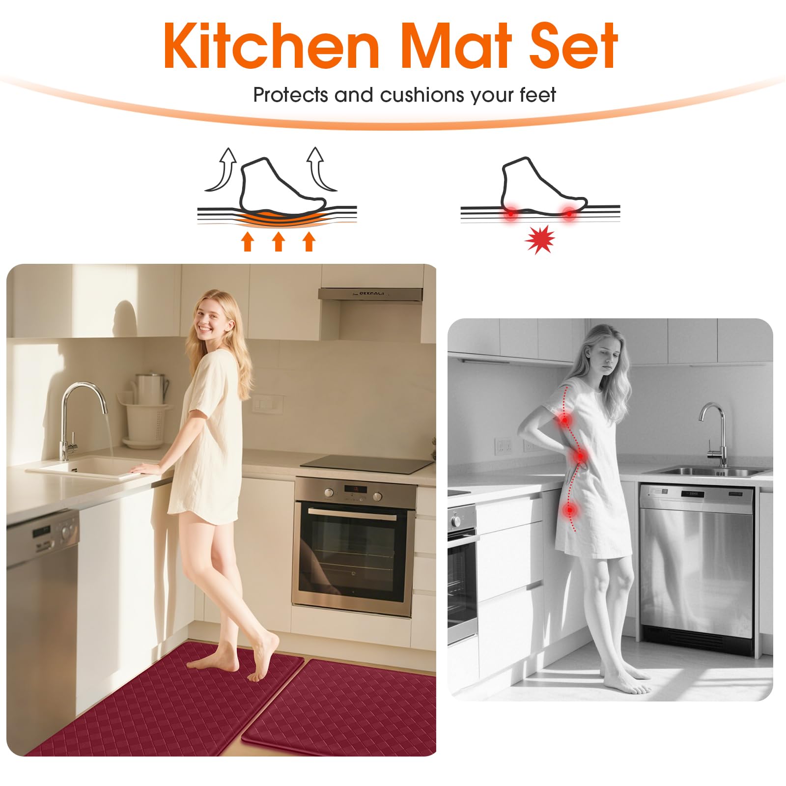 TranquilRelax non-slip bottom red stays in place on wet kitchen floors.