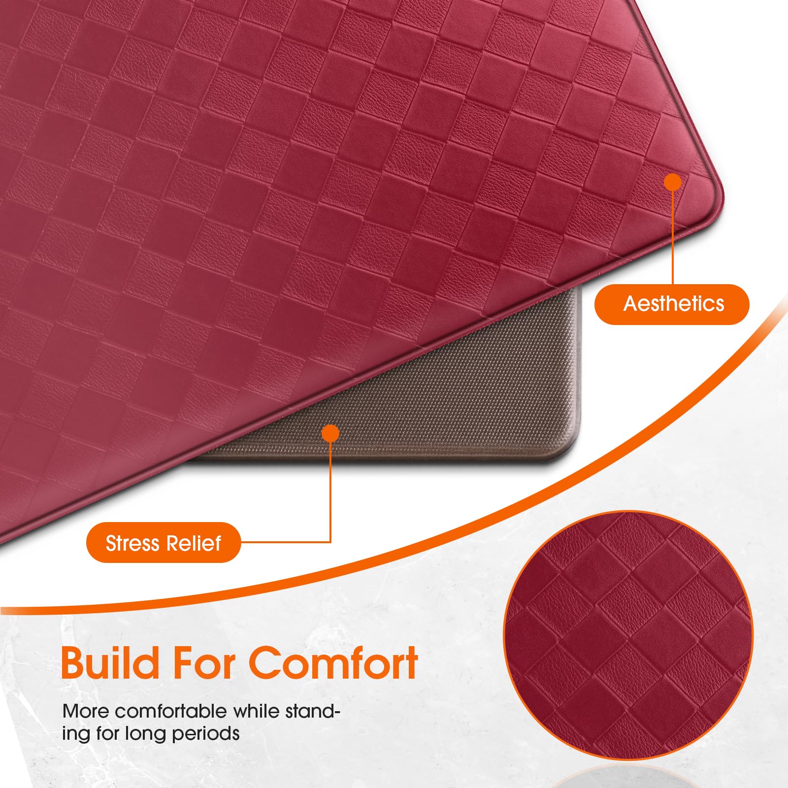 TranquilRelax waterproof surface red protects floors from spills during meal prep.