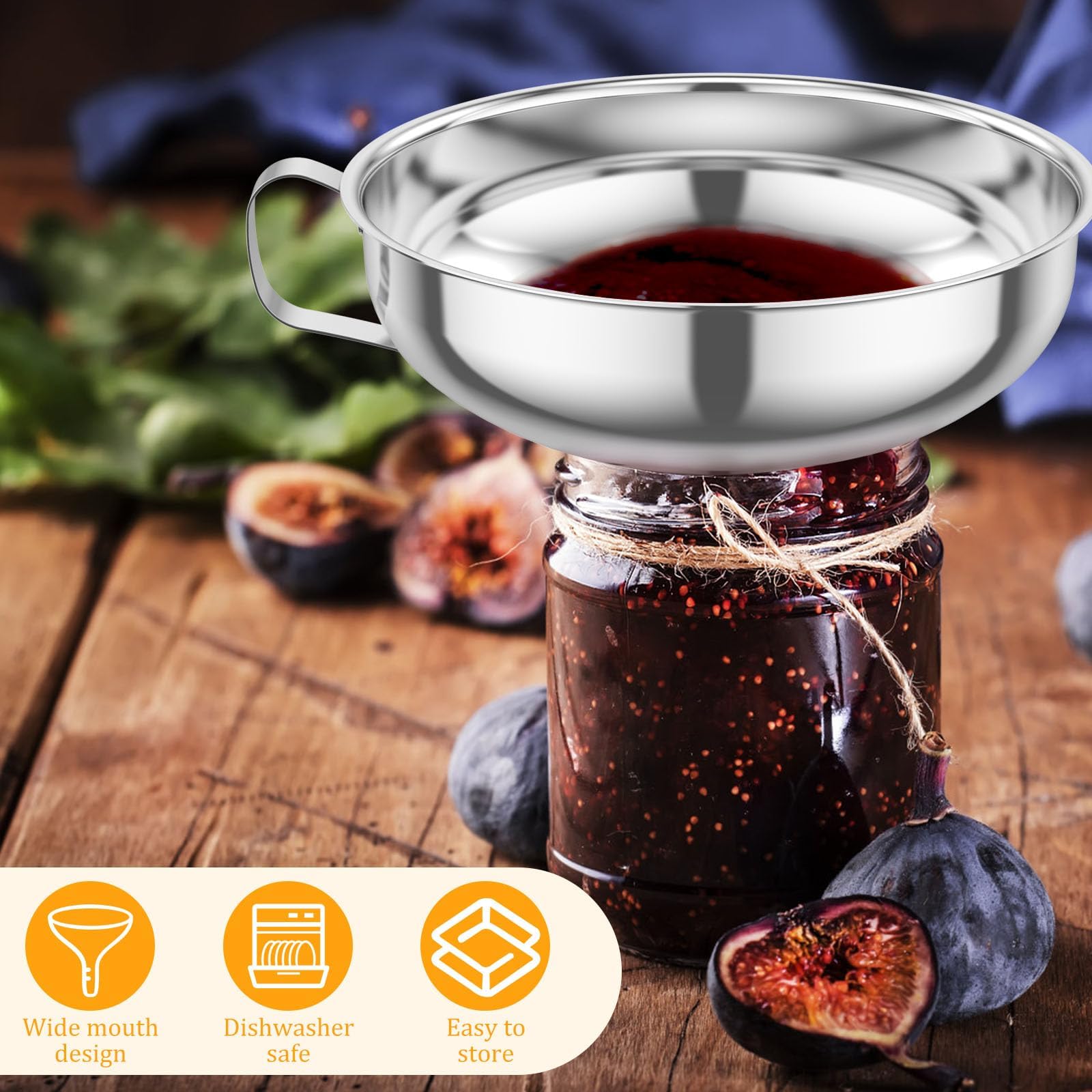 Transfers jam spices sugar with minimal spills using funnels