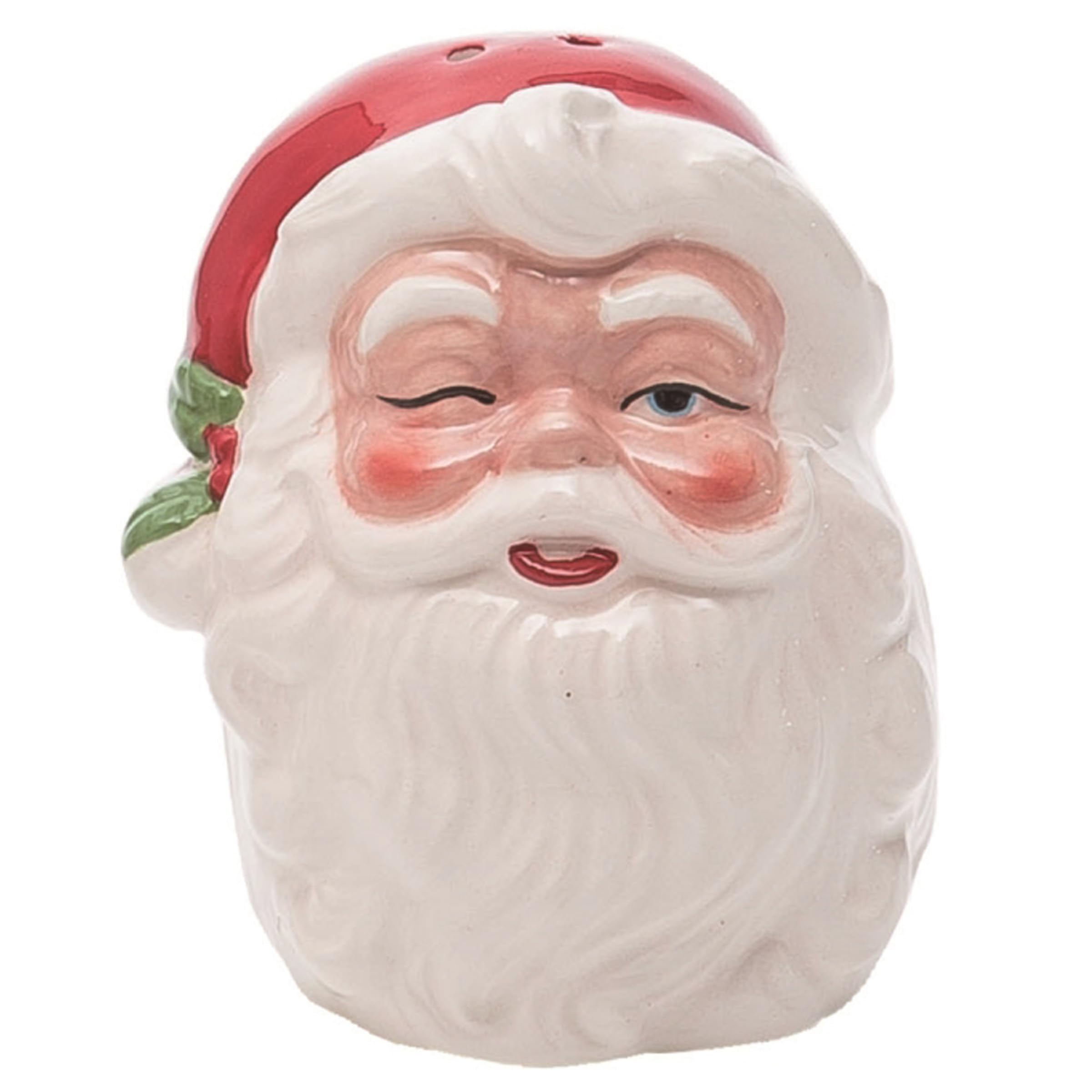 Transpac Dolomite Santa shakers close-up, colorful finish boosts holiday table appeal.