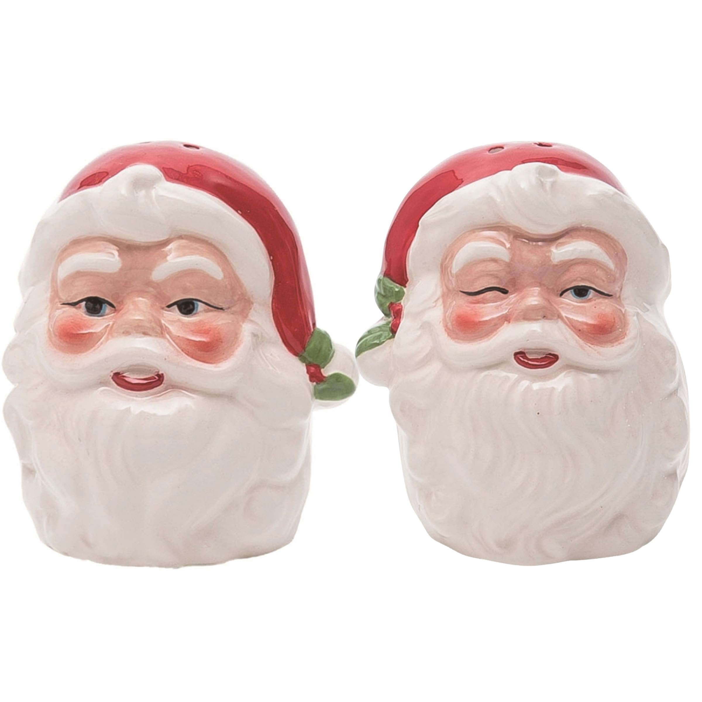 Transpac Santa salt and pepper set front view, a festive table centerpiece.