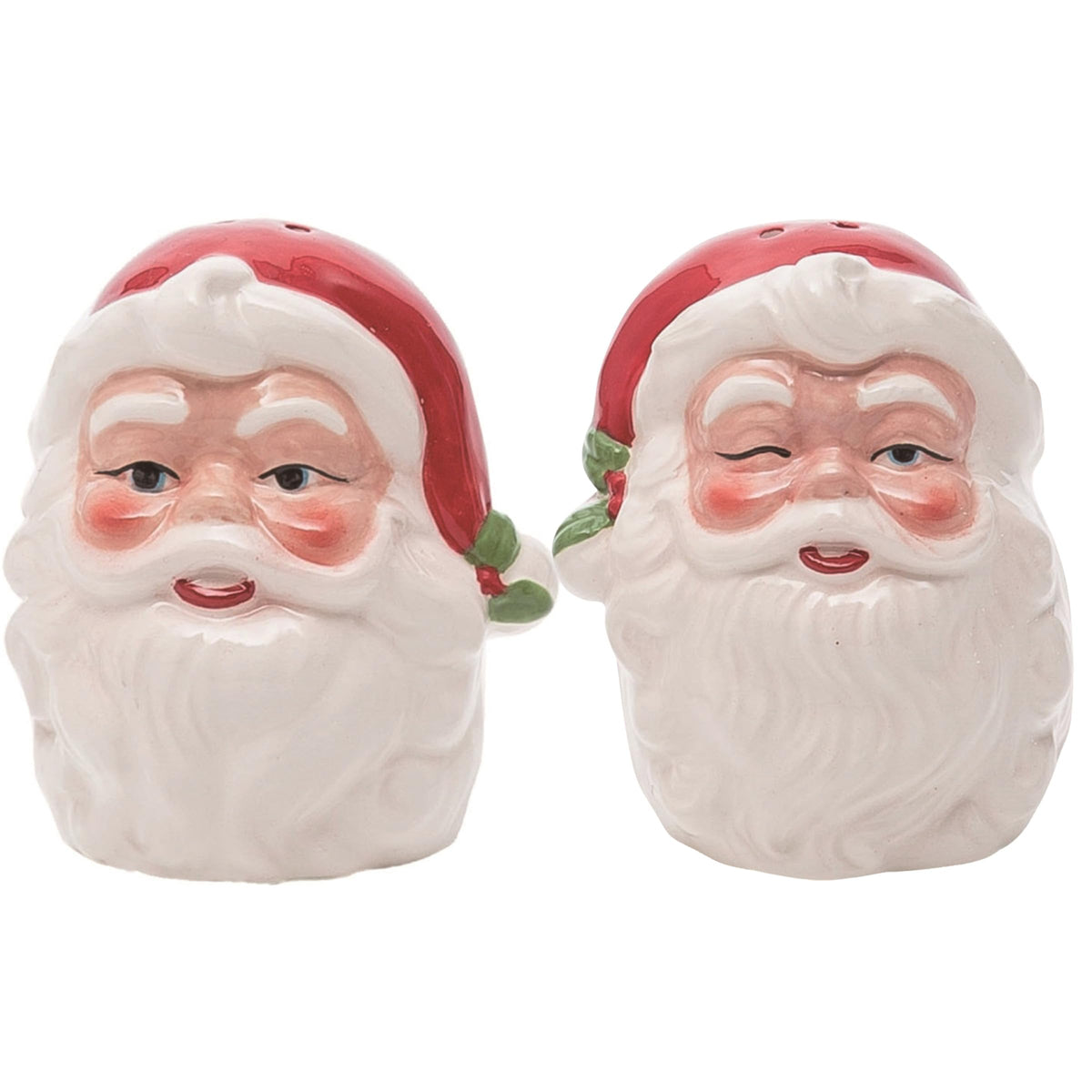 Transpac Santa salt and pepper set front view, a festive table centerpiece.