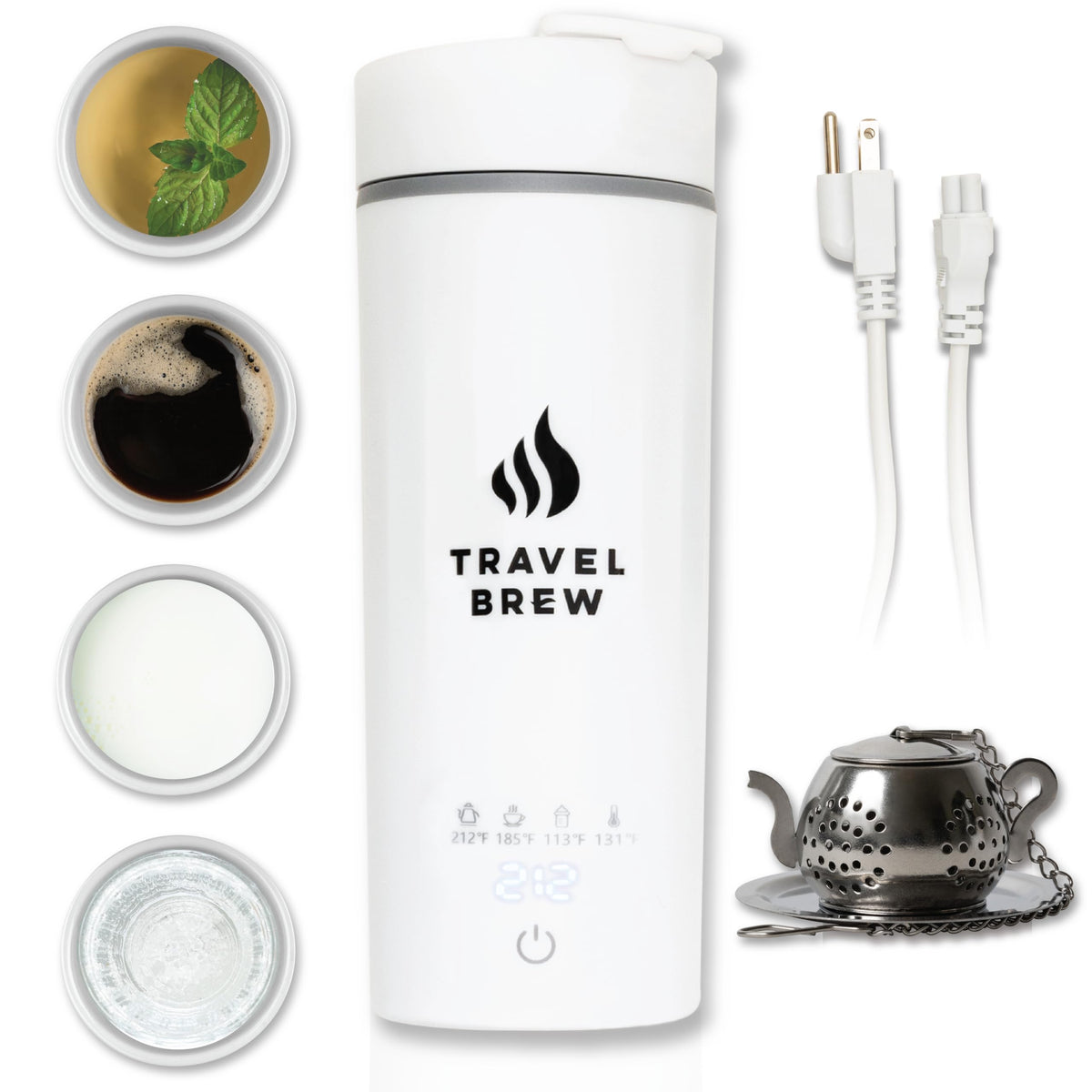 Travel Brew portable kettle showing four temperature options for on-the-go control