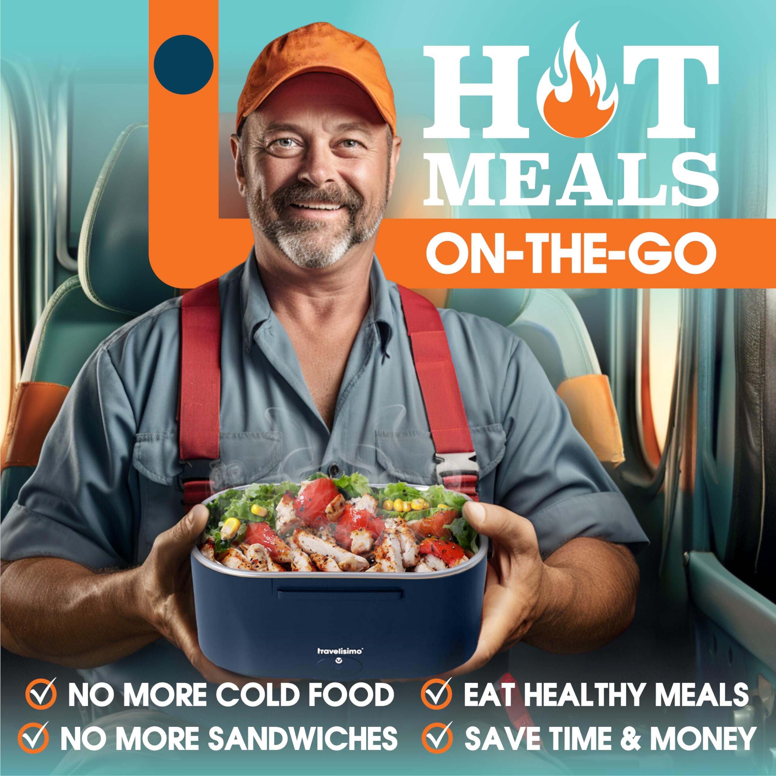 TRAVELISIMO 80W heating system rapidly warms homemade meals