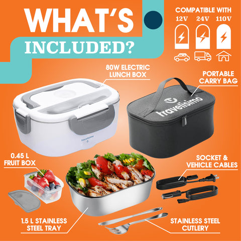 TRAVELISIMO stainless steel inner and lid for durable, hygienic meals.