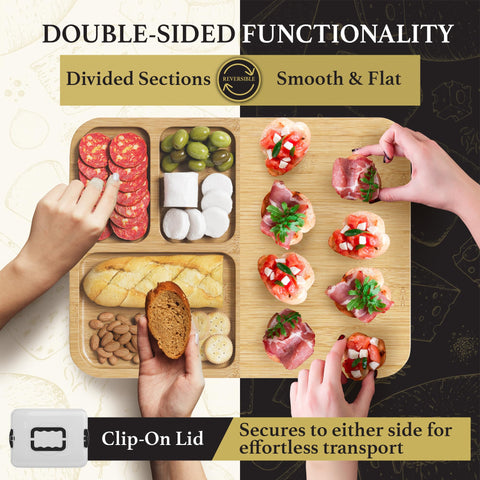 Trayful Charcuterie Board with Lid open view, showing portable setup for picnics and gatherings.