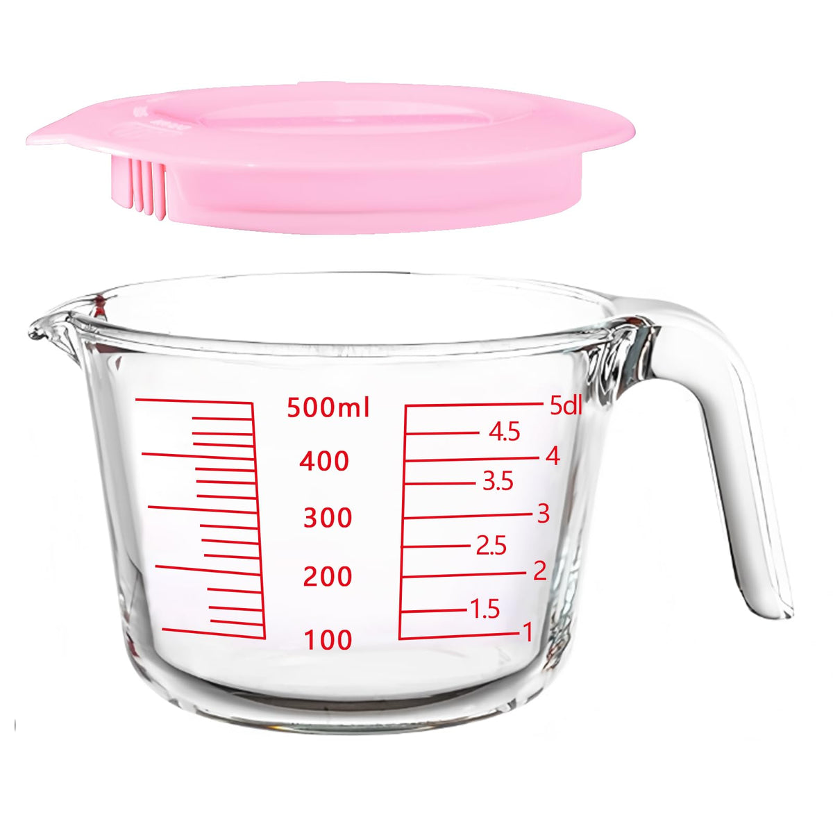 TRBIDRBO 2-Cups glass measuring cups with lids front view showing clear measurement marks