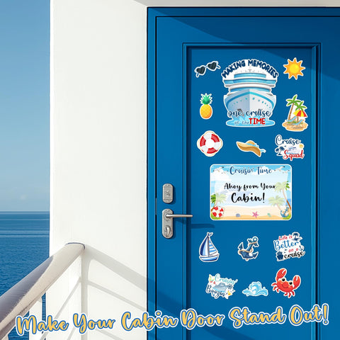 TREACLUB tropical-icons flip-flops adds playful decor to cruise cabin doors.
