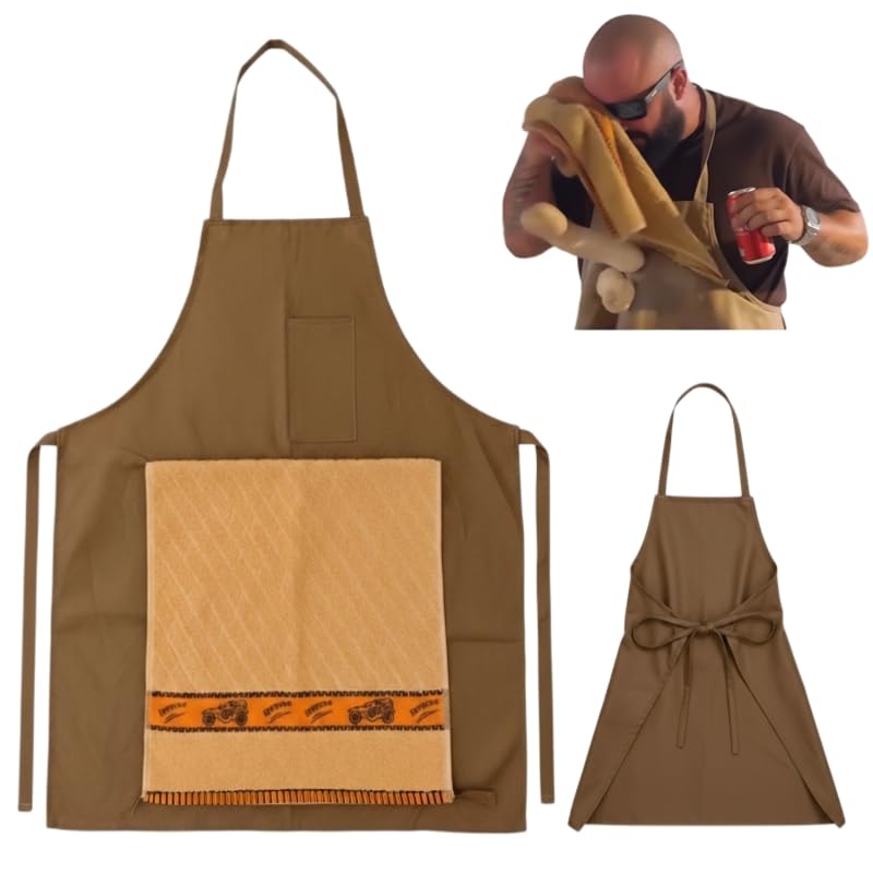 Treayes Herton apron with hidden pocket surprise adds bold fun to cookouts.