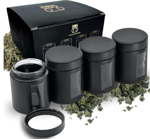 Treehouse Stash Jar four-pack with viewing window for quick content checks