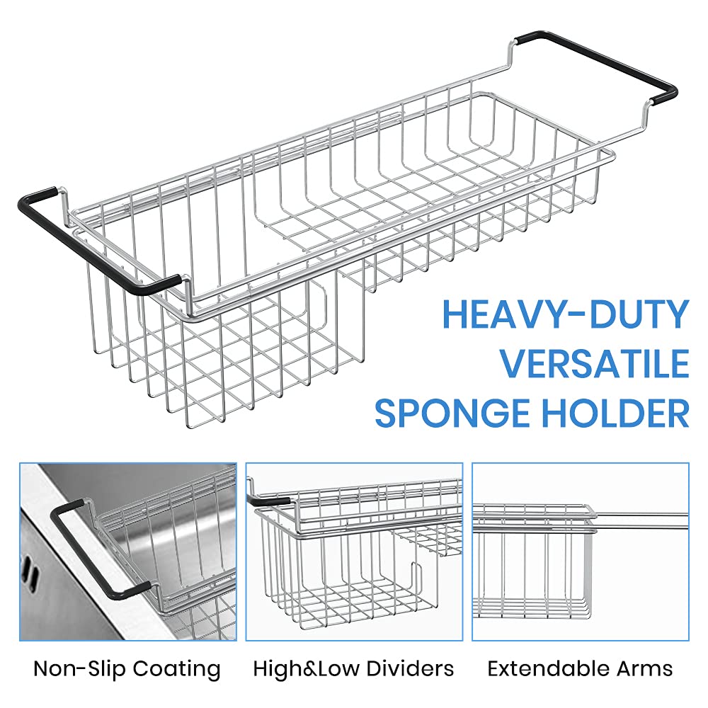 TreeLen sink caddy with two dividers separates brushes and detergents for easy access.