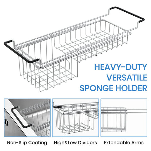 TreeLen sink caddy with two dividers separates brushes and detergents for easy access.