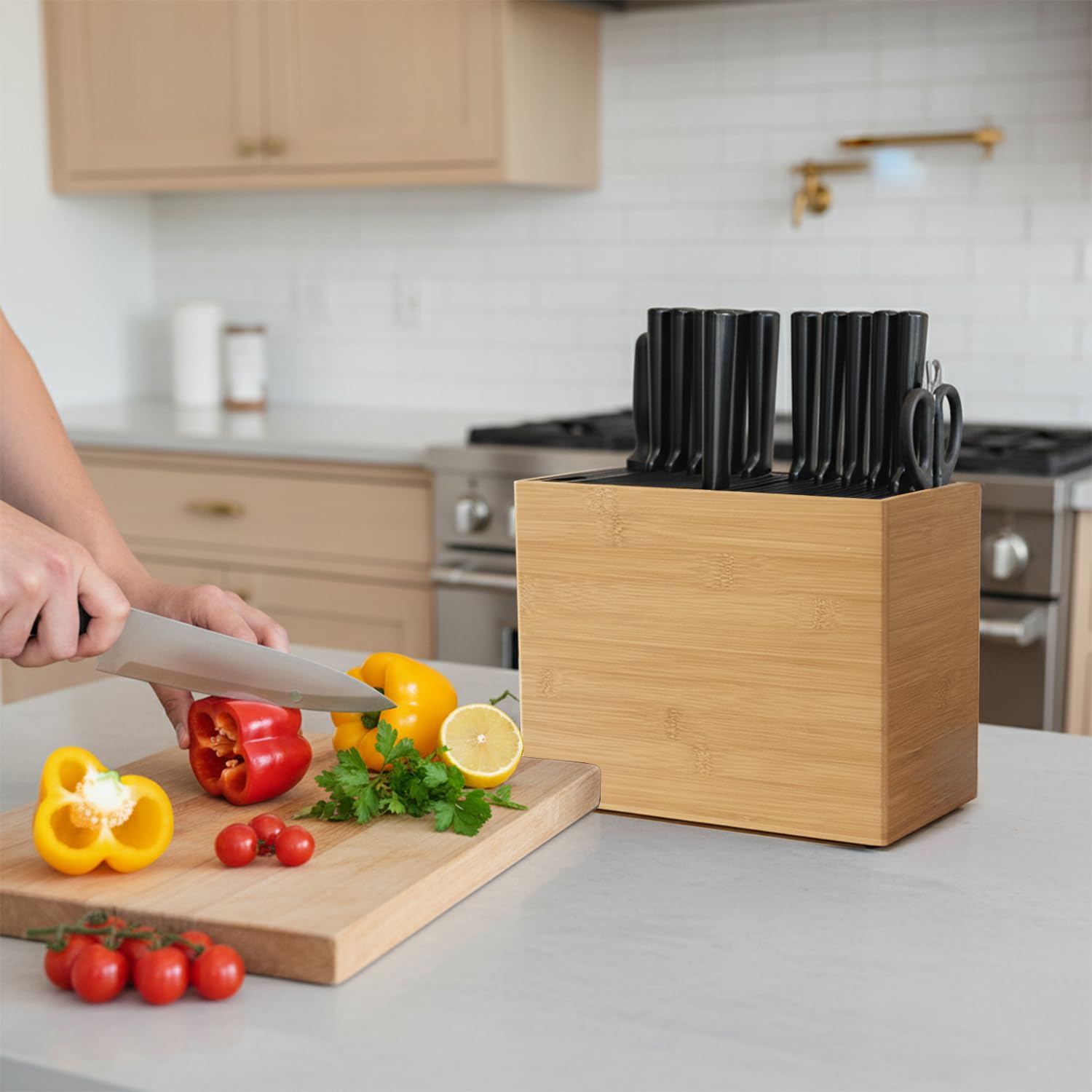 TREELLA compact base fits on busy counters without clutter.