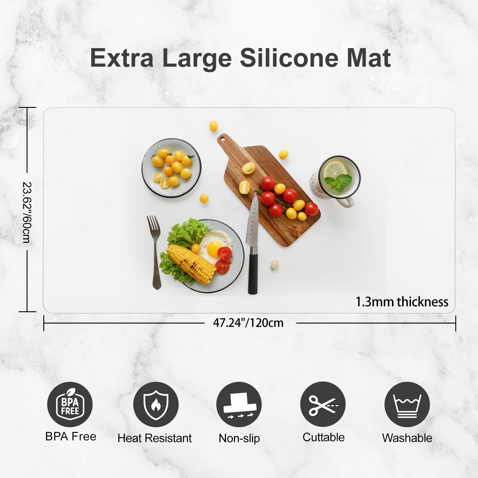 Treerit extra large mat protects counters from spills and hot cookware.