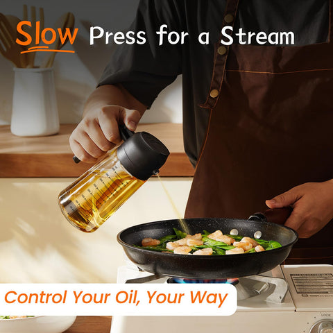 TrendPlain glass oil dispenser sprayer shown in kitchen for dual dispensing.