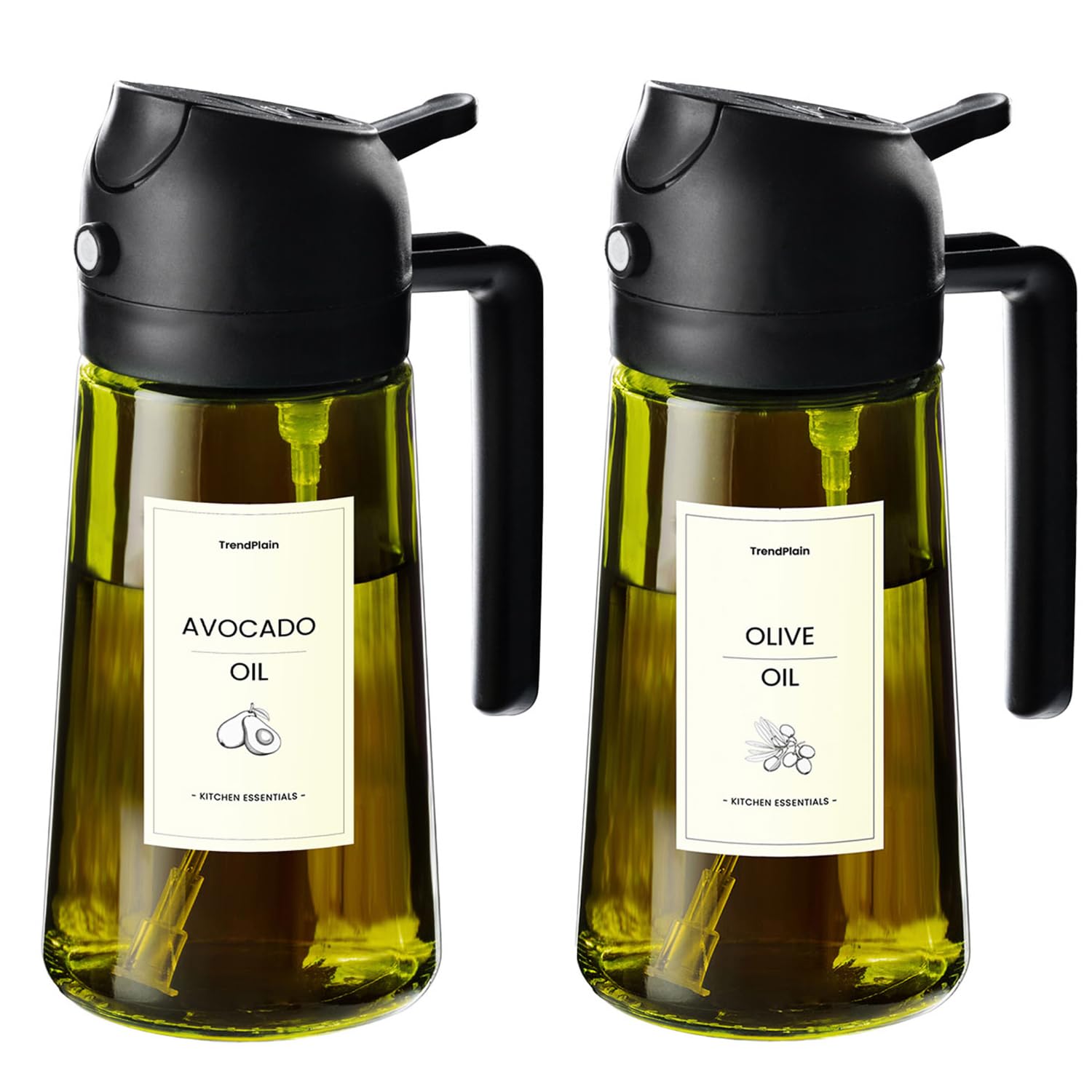 TrendPlain olive oil dispenser 16oz front view for easy pouring.