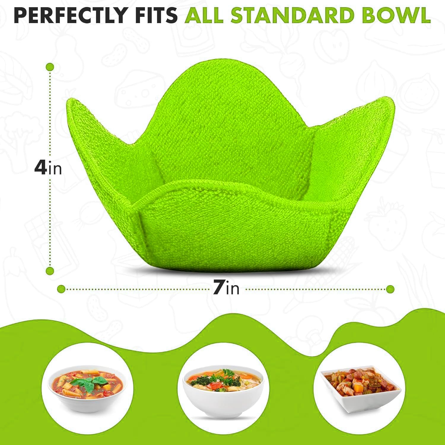 Trendsettings green bowl holder with non-slip grip keeps bowls stable.