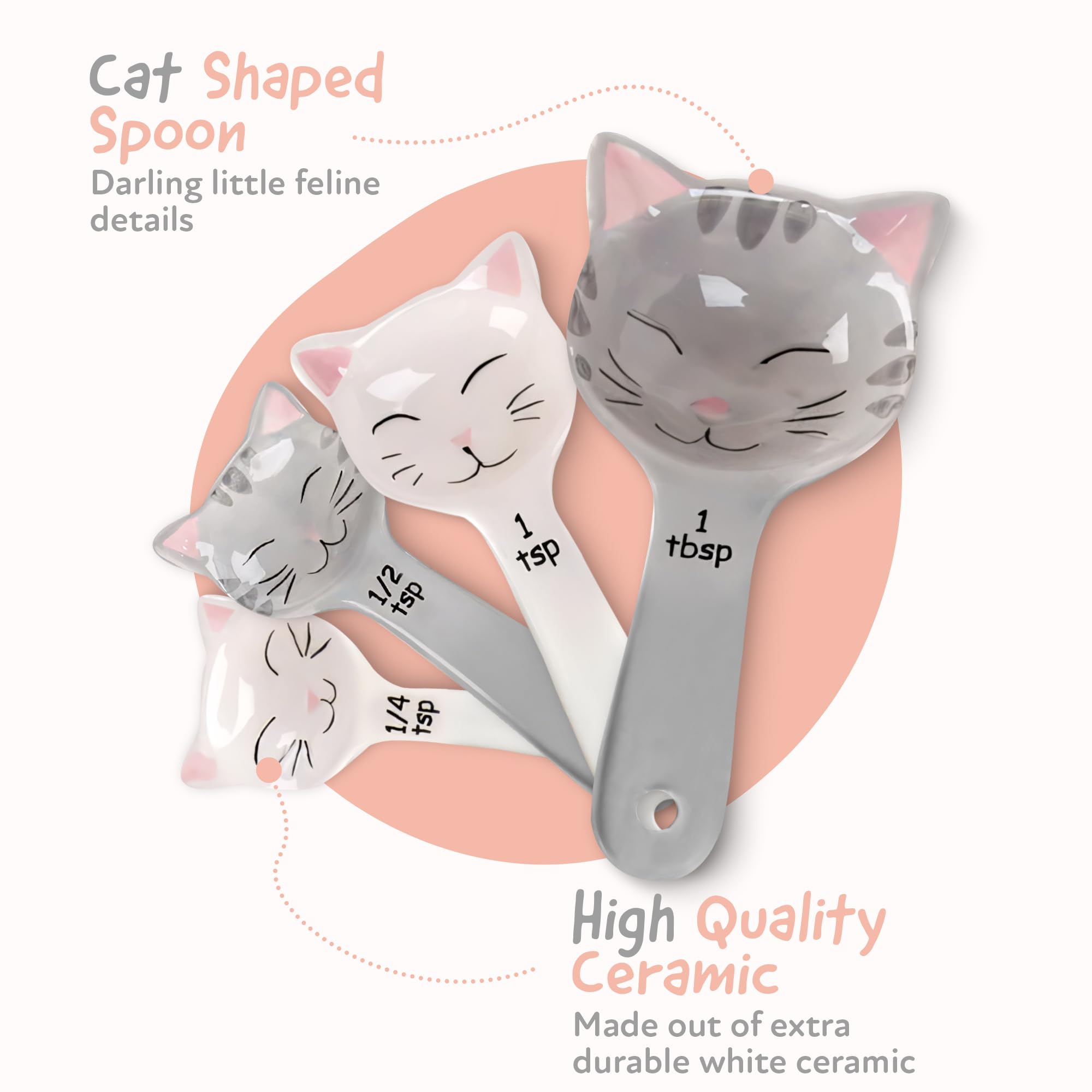 Trendsettings white cat-face close-up highlights durable ceramic spoon design.